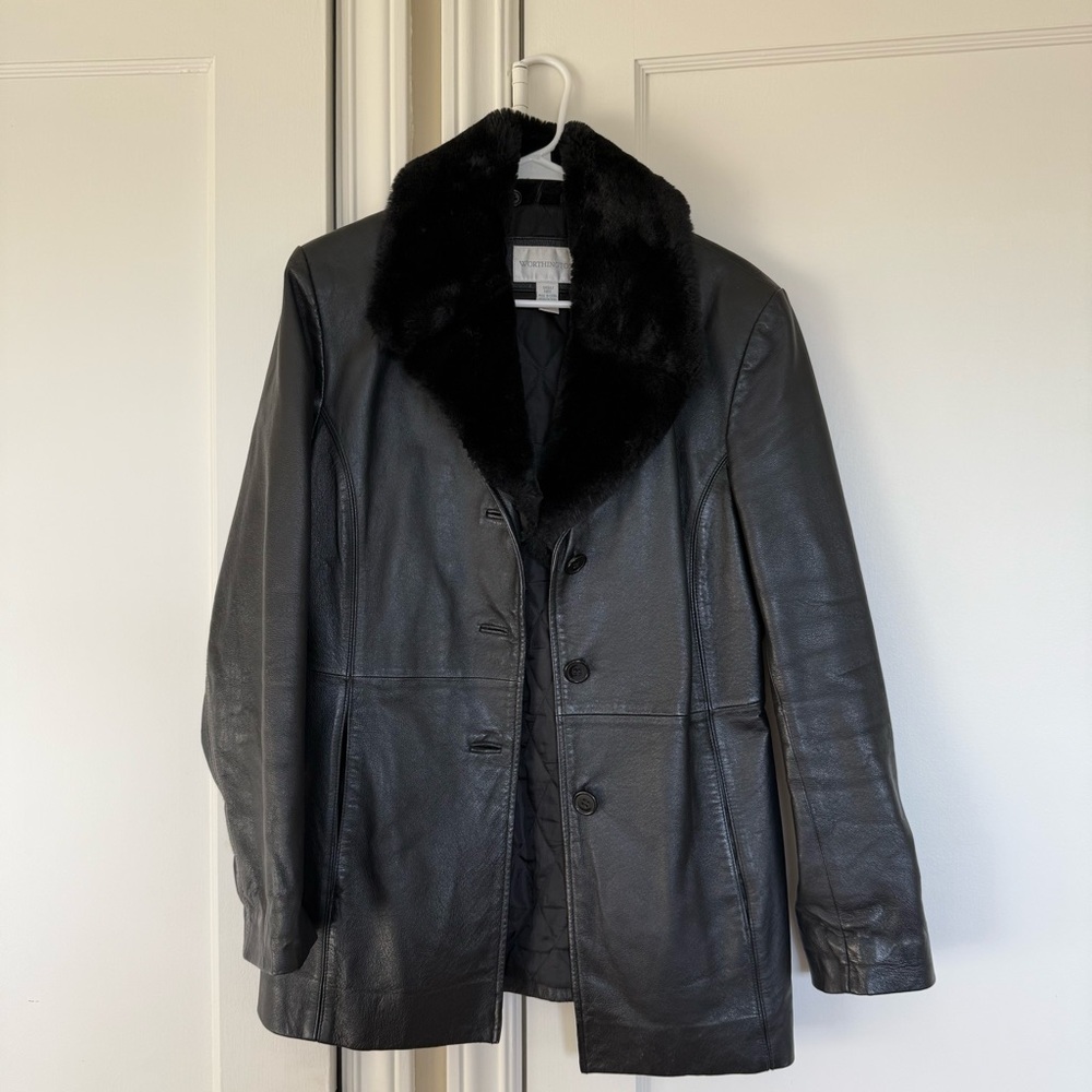 Vintage Worthington Leather Jacket w/ Detachable Faux Fur Collar